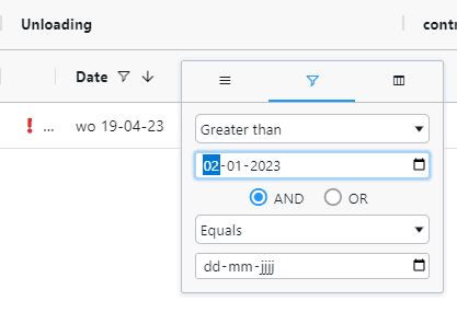 Shipment project grid - date filter